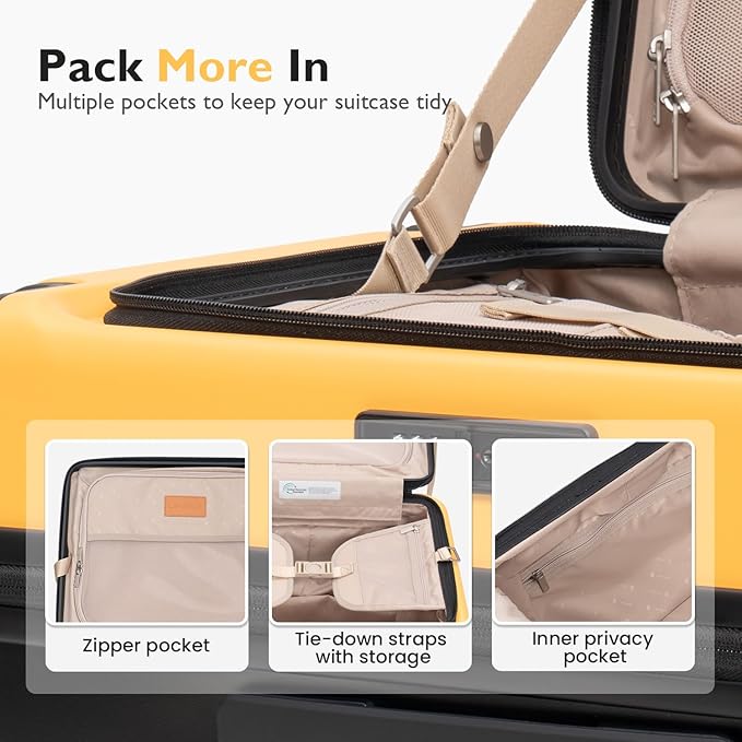 LEVEL8 Top Opening Carry on Luggage Hardshell, Large Suitcases with Wheels Airline Approved, Expandable Luggage with Spinner Wheel for Men Women, 20 Inch, Yellow