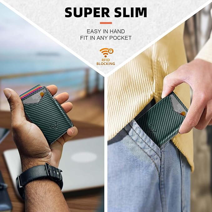 BULLIANT Men Wallet Gift Boxed,Slim Front Pocket Wallet Money Clip Card Holder 3.8"x2.7",Pop-up Access