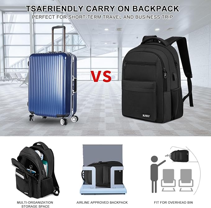 School Backpack for Teen Boys 15.6 Inch, USB Charging Port & Anti-Theft Water Resistant - School Bookbag College Business Ergonomic Backpack for Men Women, Black