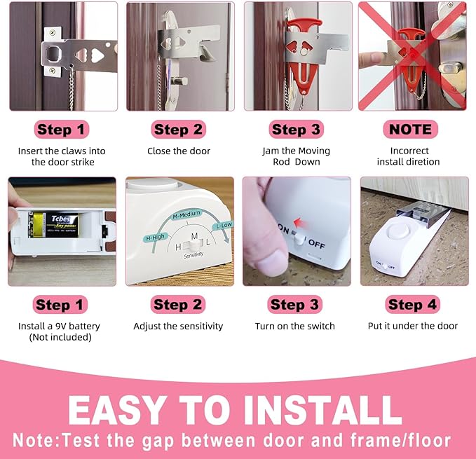 Portable Door Stop Alarm, No Installation Required, Provides Security for Home, Hotel and Traveling(3 Pack Door Stop)