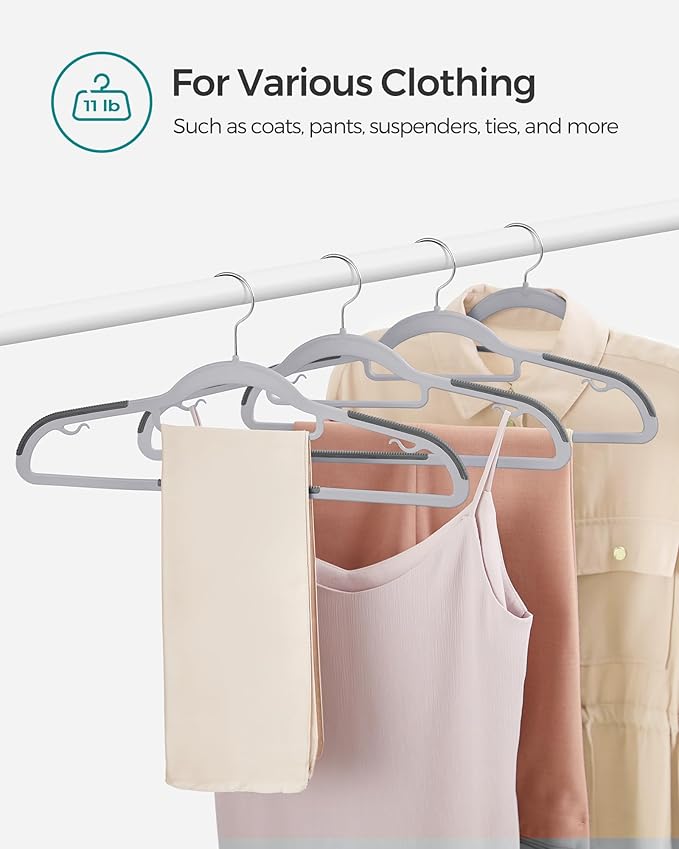 SONGMICS Pack of 30 Coat Hangers, Space-Saving Plastic Clothes Hangers, Non-Slip, 0.2 Inches Slim, 16.5 Inches Wide, 360° Swivel Silver Hook, Light and Dark Gray UCRP20G30