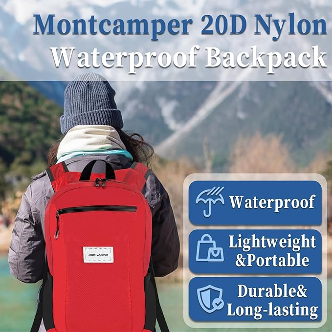 Hiking Daypack - Lightweight & Water-Resistant Portable Backpack for Travel, Camping, Outdoor Adventures(16L, red)