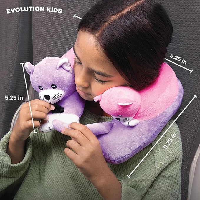 Cabeau Airplane Travel Pillow for Kids – Evolution Kids – Neck Support for Sleeping on Airplanes, Trains, and Cars – Cute, Cozy, and Cuddly Animal Pal for On-The-Go Journeys - (Pandas)