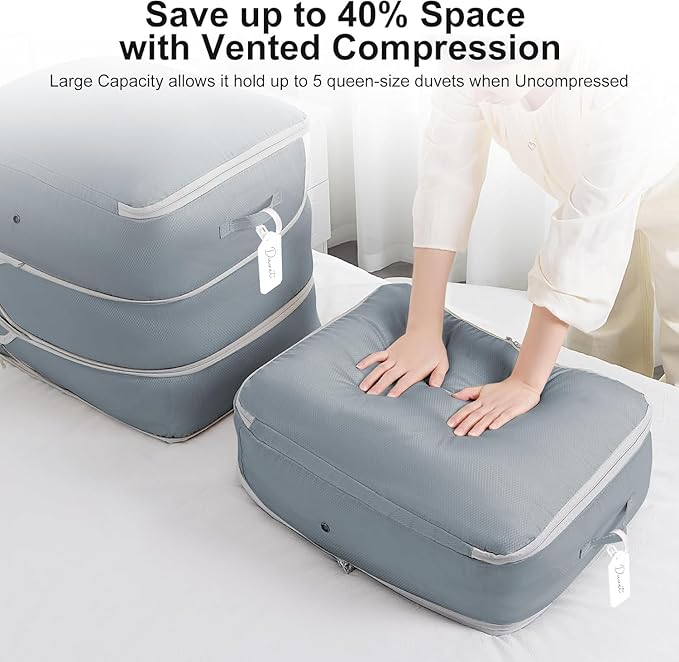 DIMJ Comforter Storage Bag - 110L Large Capacity Ultra Space Saving Self Compression Organize for Duvet, Pillow, Bedding, Blanket Sheet Storage Organizer Nylon Compression Bag for Storage
