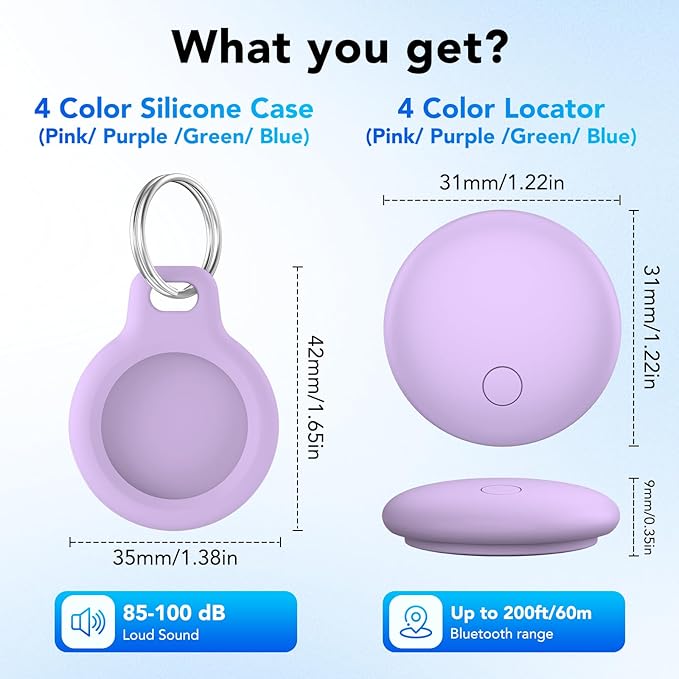 Air Tracker Tags 4-Pack, Item Finders Work for Apple Find My APP(iOS Only) Tracker Tags for Keys, Luggage, Bag etc,Replaceable Battery Last 1 Year, Loud Beep, IP68 Waterproof with Holder Keychain