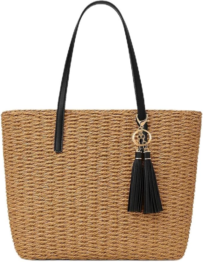 YXILEE Straw Bags For Women | M Size Travel Straw Totes Bag Woven Summer Handmade Shoulder Bag Handbag