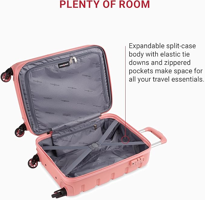 SwissGear 7366 Hardside Expandable Luggage with Spinner Wheels, Coral Almond, Carry-On 19-Inch