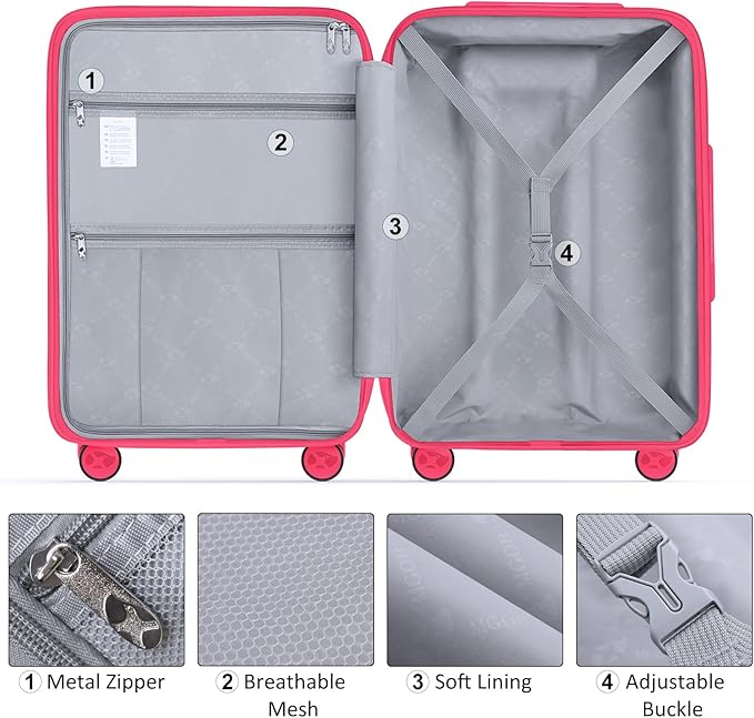 Luggage Sets 3 Piece, Hard Shell Luggage Sets with Spinner Wheels, PP Lightweight & Durable Suitcases with TSA Lock, Hardside Travel Suitcase Sets (20/24/28 inch), Red