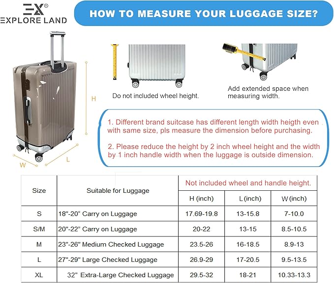 Explore Land Clear Luggage Cover Tough Protector Fits for 27-29 Inches Suitcase for Travel Airplane (PVC Gray, L)