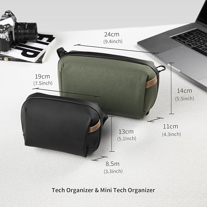 PGYTECH Travel Tech Organizer, Waterproof Tech Pouch, Electronics Accessories Organizer Travel Carrying Case, Organizer Bag for Cord, Phone Batteries, Charger,Photography SD Card, Green