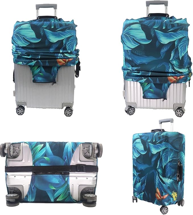 MosaiRudo Thicker Luggage Cover Elastic Suitcase Cover Protector Fits 18-32 Inch Suitcase Travel Accessories (Rainforest, L)