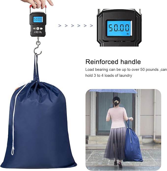 Polecasa Heavy Duty Large Laundry Bag with 130gsm Tear Resistant Fabric and Handles, Easy to Carry Dirty Clothes Drawstring Bag,Perfect for College Dorm, Travel, 2 Pack 28”x36”, Navy
