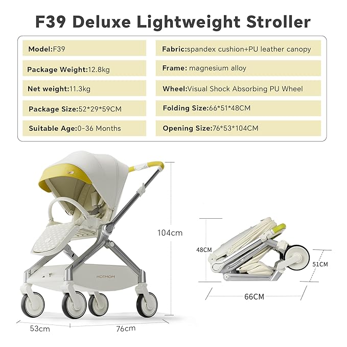 Hot Mom Lightweight Baby Stroller, Intelligent Seat Reversing and Anti-Shock Tire Combine Baby Pushchair, Newborn to Toddler's Baby Stroller,White