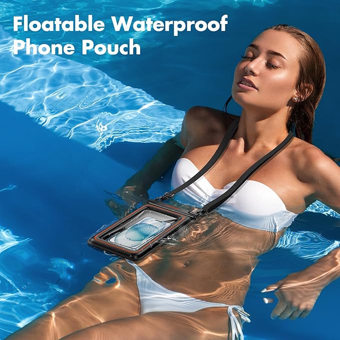 UNBREAKcable [UP to 9.5" Extra Large Waterproof Phone Pouch Floating [Sponge Cushion] IPX8 Phone Case Dry Bag for iPhone 16 15 14 Pro Max Samsung S25, Travel Kayaking Beach Essentials - 2 Pack Black