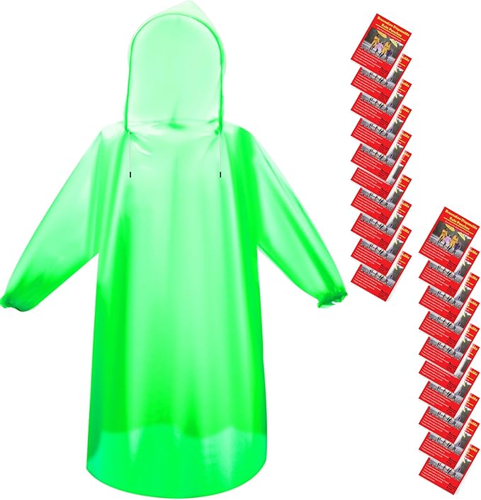 Bruvoalon 6 & 20 Pack Disposable Rain Ponchos for Adults/Youth, Waterproof PE Raincoats with Drawstring, Camping/Emergency