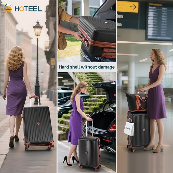 Hoteel 20Inch Luggage 3-piece Set, 360° Universal Suitcases with Wheels Hard Shell Suitcase with TSA Lock, Including Waterproof Luggage Bag, Travel Maletas for Men and Women,Black
