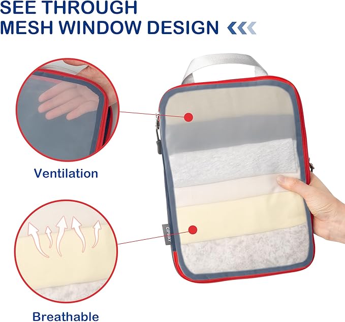 Cipway Mesh Compression Packing Cubes, Ultralight See Through Luggage Organizer Bags, Travel Essentials for Carry on Suitcase（3 Pcs,Blue）