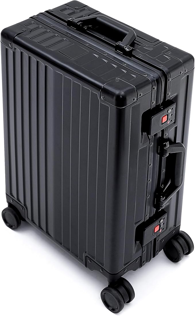 YYW Aluminum Carry-On Luggage Airline Approved Lightweight Suitcase with TSA Lock and Silent Wheels, Hardshell Spinner Business Travel (Black, 20in)
