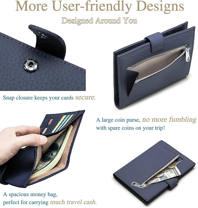 RFID Slim Leather Passport Holder for Travel Women & Men – Travel Wallet with Passport Slot & Card Slots, Zippered Coins Pocket and Cash Holder Cover Case (Sapphire Blue)