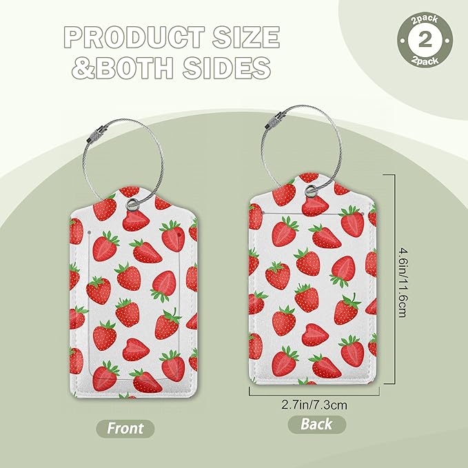 2 Pcs Strawberry Fruit Strawberries Luggage Tags,Cruise Luggage Tag with Privacy Flap,Name Id Label and Steel Loop for Women Men Travel Bag Suitcase