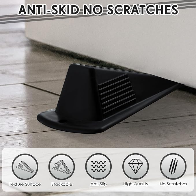 Frienda 12 Pcs Jumbo Door Stoppers Heavy Duty Door Stopper Tall up to 2inch Tall Wedge TPR Large Wedge Stackable Big Rubber Doorstop for Hotel Carpet Hardwood Concrete and Tile (Black)