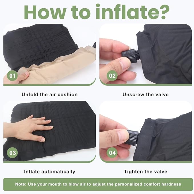 Self-Inflating Airplane Seat Cushion for Long Flights – Portable Travel Cushion Airplane Seat - Memory Foam Travel Seat Cushion Providing Pressure Relief and Premium Comfort (Extra Large Beige)