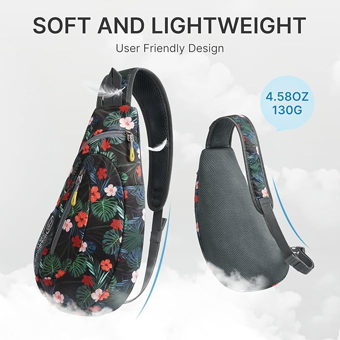 G4Free Sling Bag for Men Women, Small Crossbody Backpack Lightweight Chest Shoulder Bags for Travel, Outdoor and Sports (Flower Black)