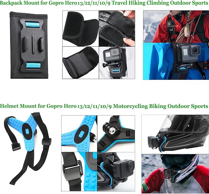 Accessories Kit for Go Pro 13 12 11 10 9 Black, 60M Waterproof Case Chest Mount Kits Glass Screen Protector Bundle Pack for Gopro Hero13 12 11 10 9 Camera