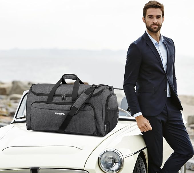 Hanke Carry on Garment Bags for Travel,Convertible Duffle Bag Luggage Bag Weekend Bag with Shoe Compartment,2 in 1 Hanging Suitcase Suit Bag for Men Women,Dark Grey