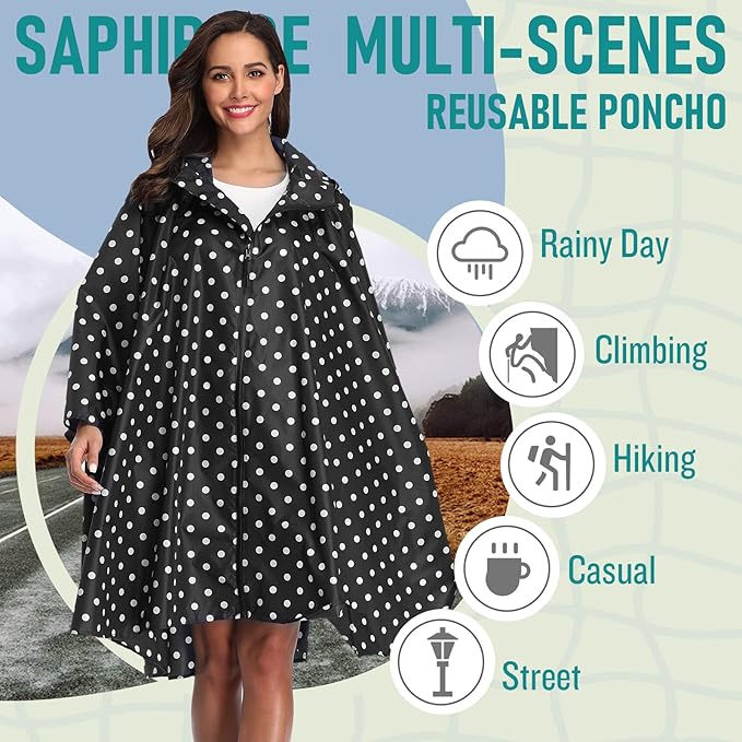 SaphiRose Unisex Rain Poncho Raincoat Hooded for Adults Women with Pockets
