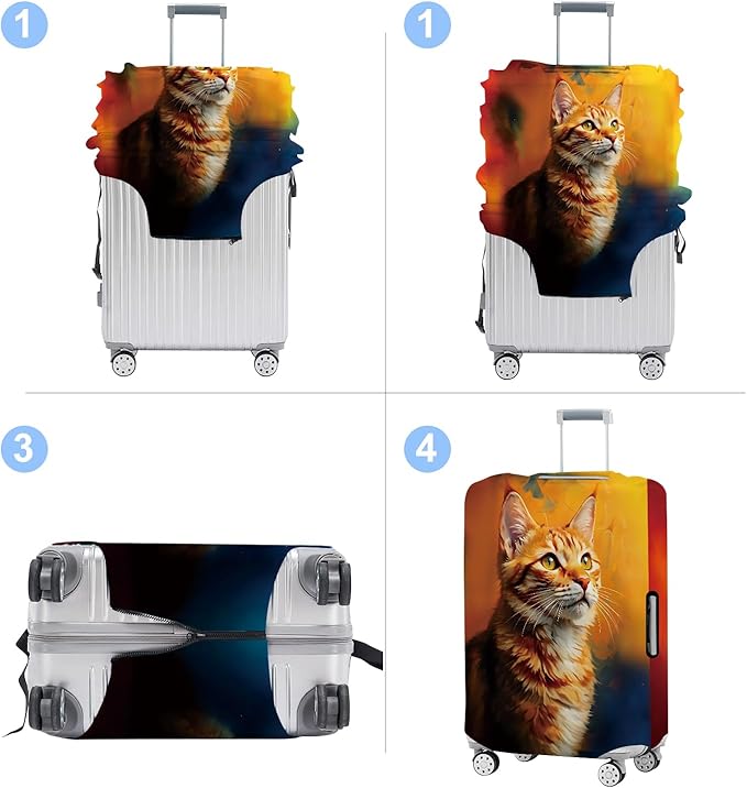 Cat Luggage Cover Washable Suitcase Protector Anti-Scratch,Stretchable Fit for 20-34Inch Luggage Durable Travel Bag Cover with Zipper Closure XL(32-34inch suitcase)
