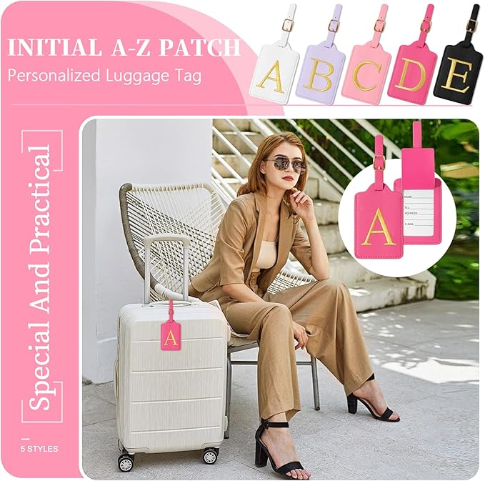 Personalized Initial Rose Red Leather Cute Luggage Tags with Privacy Cover Name Card, Embroidered Custom Monogram Travel Backpack Tag Gifts for Women Kids(Z)