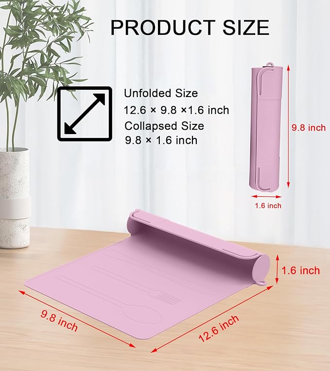 Utensil Box, Tableware Silicone Portable Box Silverware mat, Suitable for Kitchen Utensils, Portable Outdoor Camping Spoon Fork Utensils Storage mat (Pink)