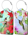 2 Pack Hummingbird with Hibiscus Luggage Tags for Suitcases,Hummingbird with Flower Leather Baggage Suitcases Tag Name ID Label Privacy Cover Travel Bag Tags for Women Men Boys Girls