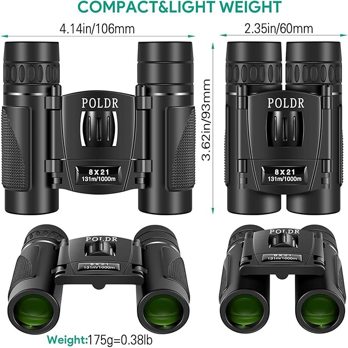 POLDR 8x21 Small Compact Lightweight Binoculars for Adults Kids Bird Watching Traveling Sightseeing.Mini Pocket Folding Binoculars for Concert Theater Opera