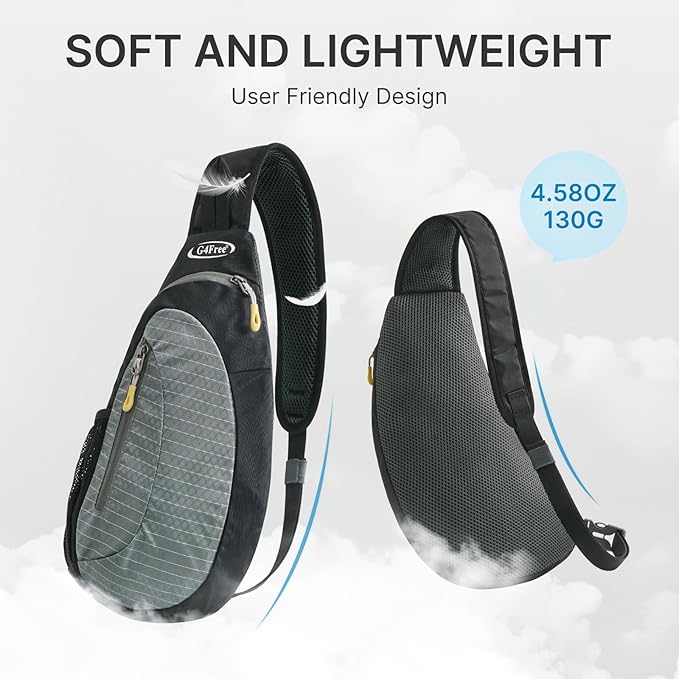 G4Free Sling Bag for Men Women, Small Crossbody Backpack Lightweight Chest Shoulder Bags for Travel, Outdoor and Sports (Black-grey)