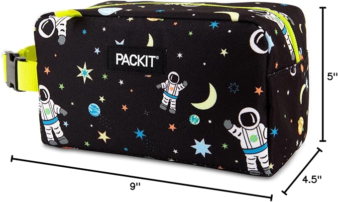 PackIt Freezable Snack Box, Spaceman, Built with ECOFREEZE Technology, Collapsible, Reusable, Zip Closure with Buckle Handle, Great for All Ages and Fresh Snacks on the go
