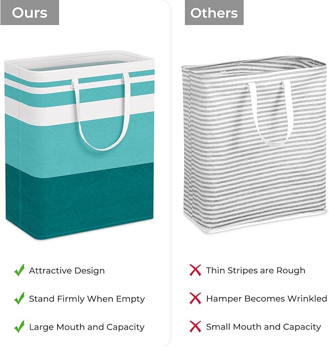 HomeHacks 2-Pack Large Laundry Basket, Waterproof, Freestanding Laundry Hamper, Collapsible Tall Clothes Hamper with Extended Handles for Clothes Toys in the Dorm and Family (Green, 125L)
