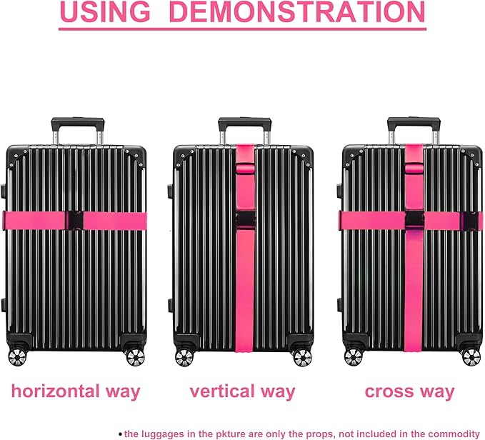 Luggage Straps for Suitcases TSA Approved Travel Belt 4 Pack by Chelmon (Rose Red)