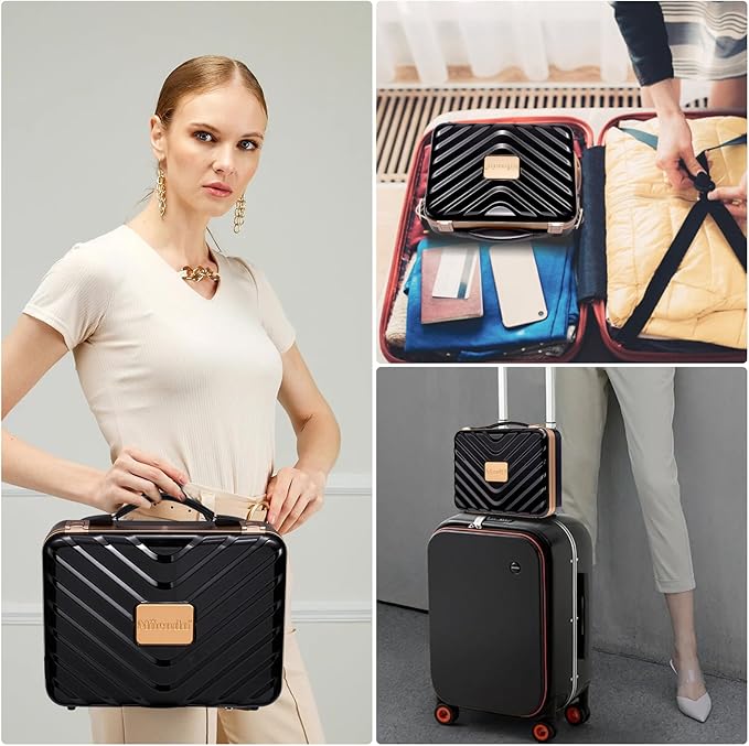 Mocado Travel Makeup Case with Lighted Mirror, Makeup Box with 8 Makeup Brushes and 10x Magnifying Mirror,Cosmetic Case Adjustable Brightness Makeup Train Case with Makeup Brushes Divider(Black)