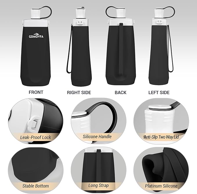 Collapsible Water Bottles,20oz Reusable Silicone Foldable Water Bottle,Portable Leak-proof Travel Water Bottle for Traveling Camping Hiking Cycling Yoga Sports Outdoor