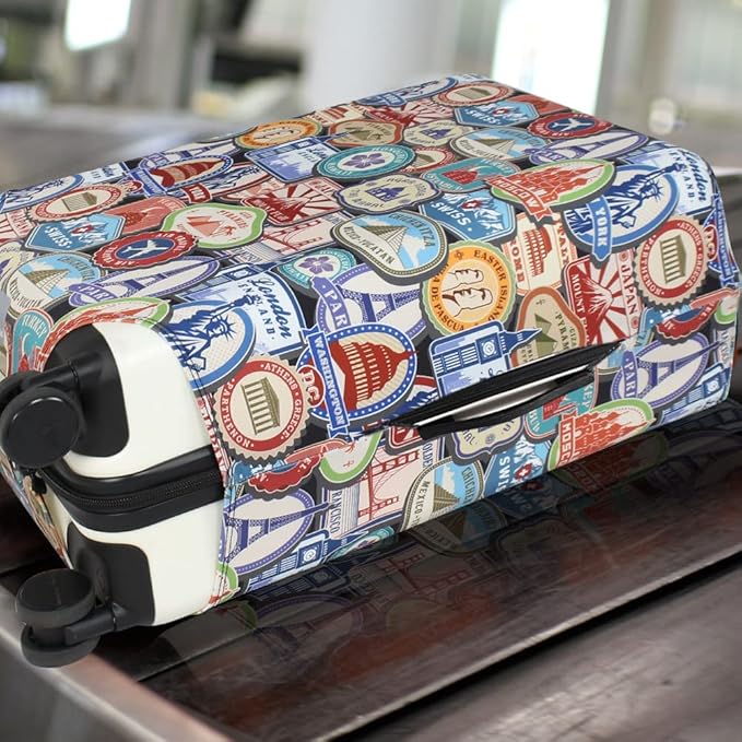 Explore Land Travel Luggage Cover Suitcase Protector Fits 31-32 Inch Case (Landmark Sticker, XL)