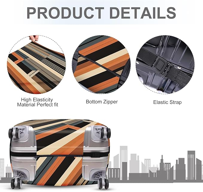 ANNA QUEEN Modern Geometric Luggage Cover, Abstract Striped Suitcase Protector for 28-30 Inch, Durable, Stretchable Travel Cover, Stylish & Washable Luggage Sleeve