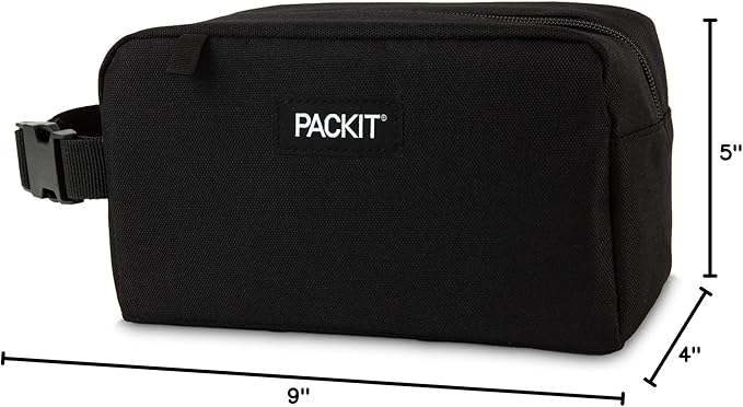 PackIt Freezable Snack Box, Black, Built with EcoFreeze Technology, Collapsible, Reusable, Zip Closure with Buckle Handle, Perfect All Ages and Fresh Snacks on the go