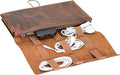 HARDISTON Custom Genuine Leather Electronic Cable Organizer Bag Handmade Travel Cord Organizer Roll Case for Hard Drives, Cables, Charger, Phone, USB, SD Card (Large - Brown)
