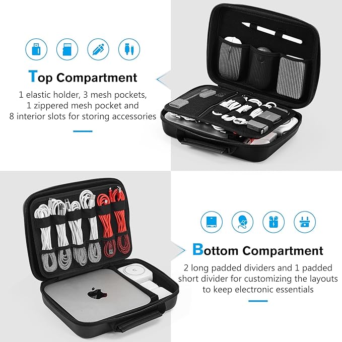 ProCase Hard Travel Electronic Organizer Case for MacBook Power Adapter Chargers Cables Power Bank Apple Magic Mouse Apple Pencil USB Flash Disk SD Card Small Portable Accessories Bag