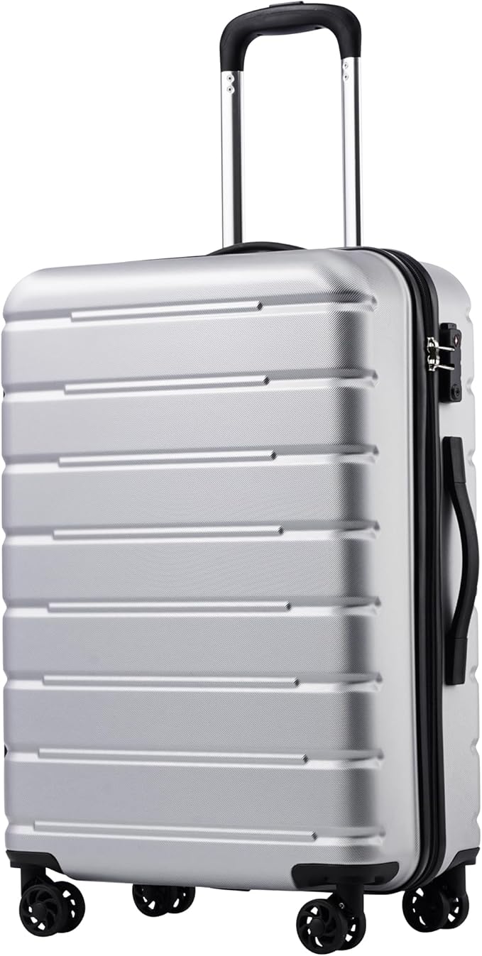 Coolife Luggage Suitcase Carry-on Spinner TSA Lock USB Port Expandable (only 28’’) Lightweight Hardside Luggage (Silver, L(28in))