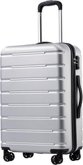 Coolife Luggage Suitcase Carry-on Spinner TSA Lock USB Port Expandable (only 28’’) Lightweight Hardside Luggage (Silver, L(28in))