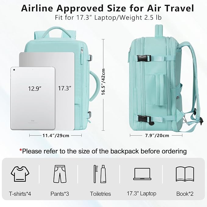 Travel Backpack for Women, Large Carry On Backpack for Travel, Waterproof Backpack Personal Item, Backpack for Women, laptop backpack 17.3 inch, College Bag Casual Daypack, Mint Green