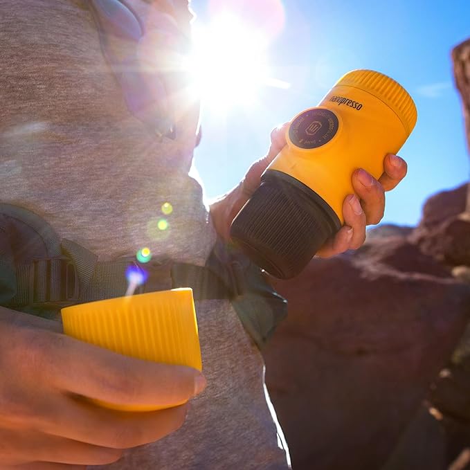 WACACO Nanopresso Portable Espresso Maker, Upgrade Version of Minipresso, 18 Bar Pressure, Mini Travel Coffee Machine, Manually Operated, Perfect for Camping and Hiking, Yellow